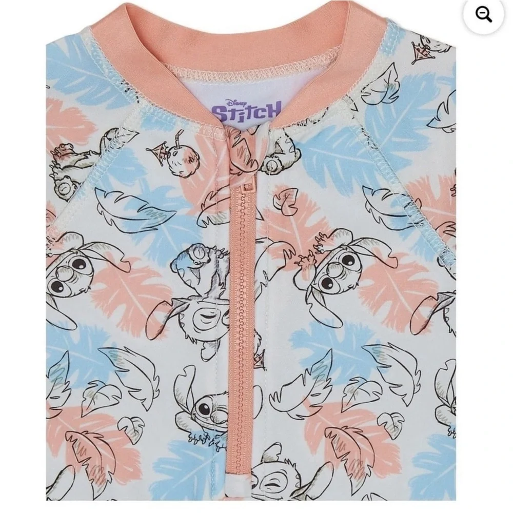 Disney Stitch Baby Rash Guard Swimsuit UPF 50+ 12M Tropical One Piece NWOT